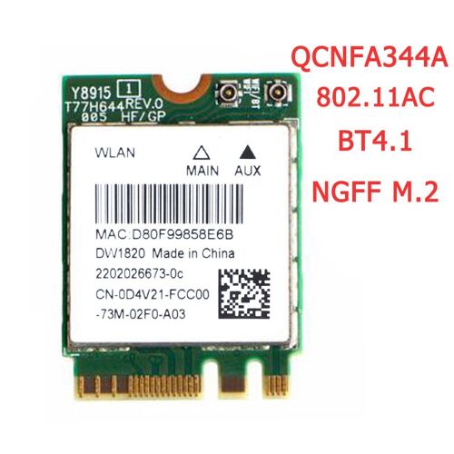 Carte Wi Fi D4V21 pour Dell, Stérilisation sans fil, WLAN, WiFi, 11AC + BT, 1820, QCNFA344A, M.2, 4.1 Mbps, Livraison directe, Nouveau, 867, DW1820