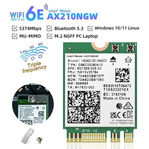 Intel ax210 - Carte Réseau Sans Fil Intel Ax210, Wi-fi 6e, 5.3 M.2, 2.4ghz, 5ghz, 6ghz, 5374mbps, 802.11ax, Adaptateur Pour Ordinateur Portable