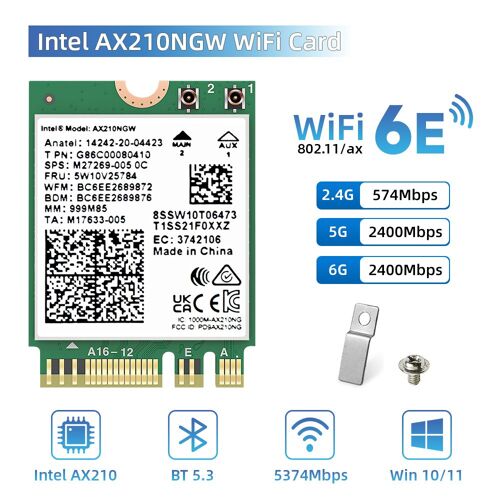 Version AX210 005 - Carte réseau sans fil AX210NGW, Intel AX210, AX200, AC8265, 6GHz, Tri bande, Bluetooth 5.3, M.2, NGFF wifi m2 antenne wifi cle wifi carte wifi 6 recepteur wifi cle wifi 6 carte réseau m2 wifi