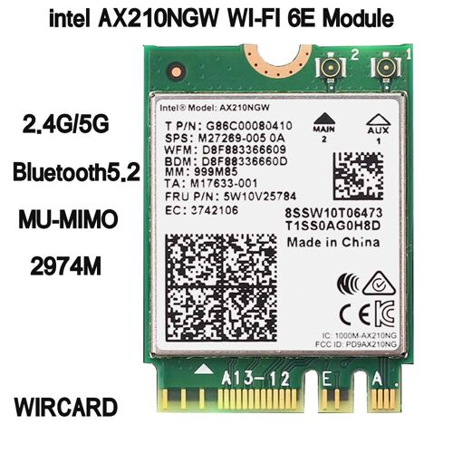 Carte Réseau Sans Fil Intel Ax210ngw 2974. 11ax/ac, 802 Mb/s, Double Bande, Wi-fi 6e, M.2, Ngff, Bt 5.2, Wlan 2.4g/5g