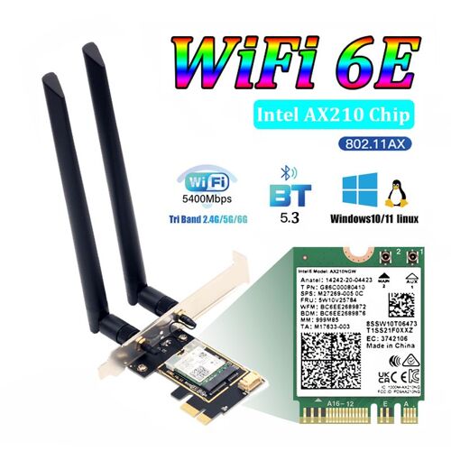 Version simple - Carte réseau sans fil Intel AX210 LeicBand, adaptateur PCIE, Bluetooth 5374, Wi Fi 6E, 5.3 Mbps, Windows 11, Windows 10, PC