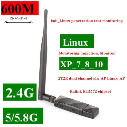 Antenne externe 6DB - Carte Réseau Sans Fil Rt5572, Double Fréquence 2.4g/5g, 300m, Carte Réseau Pour Ordinateur Portable De Bureau, Récepteur, Émetteur, Pour Kali_linux