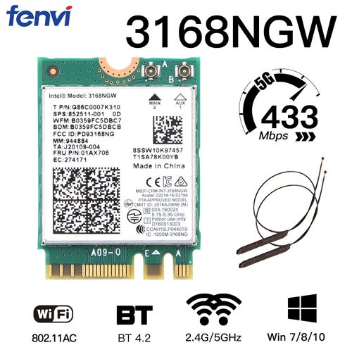 Carte Réseau Sans Fil Double Bande 600mbps, Récepteur Wi-fi Intel 3168 Ac 3168ngw Ngff M.2 802.11ac Pour Bluetooth 4.2