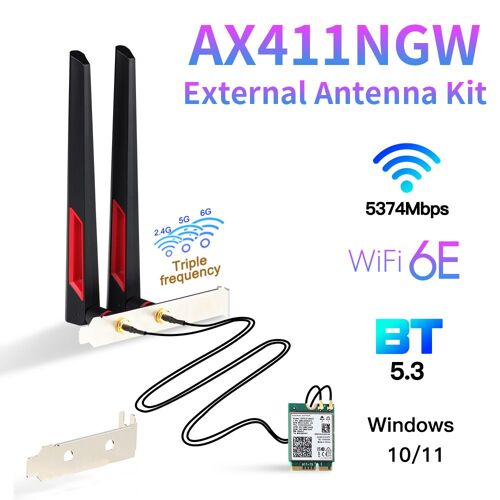 AX411 10DBI Antenne - Carte réseau sans fil Intel AX411 CNVio2, bluetooth 5.3, 5374 mb/s, adaptateur pour ordinateur portable/PC, avec antenne Win10/11 64 bits
