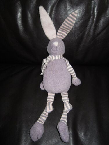 Doudou Peluche Lapin Boutchou Parme Violet Lavande Raye Rose
