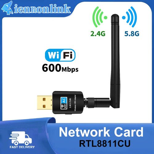 Adaptateur Wifi Usb 600mbps, Carte Réseau Double Antenne Ethernet 2.4ghz Et 5.8ghz Pour Pc, Dongle Unique Ac600 Récepteur 5b10