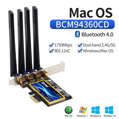 T919 pour Mac OS - Carte Pci-e Wi-fi 1750/5 Ghz Pour Ordinateur De Bureau, 4.0 Mb/s, Adaptateur Sans Fil Double Bande, Bluetooth 2.4, Pour Mac Os, Bcm94360/cs2