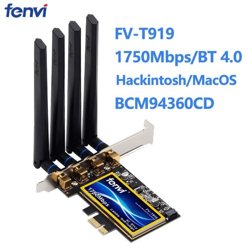 T919 - adaptateur Wifi PCIe 1750Mbps, carte sans fil, Bluetooth 4.0, 802.11ac, 2.4G/5G, MacOS Hackintosh