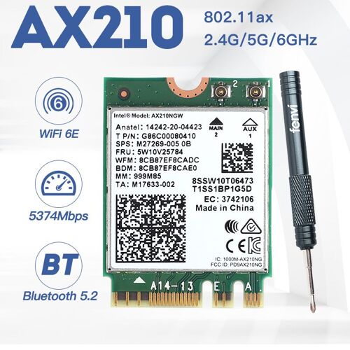 Intel ax210 - Adaptateur Wi-fi 6e Intel Ax210 Pcie Sans Fil, Carte Réseau Wlan 802.11ax, Bluetooth 5.2, Tri-bande 2.4g/5g/6ghz, Ax210ngw