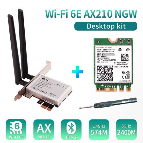 Adaptateur PCIe AX210 - Adaptateur Wifi 6e Intel Ax210 Pcie, Bluetooth 5.2, 2400mbps, 802.11ax Ax210ngw, 2.4g/5ghz, 6 Cartes, Pour Ordinateur De Bureau, Windows 10
