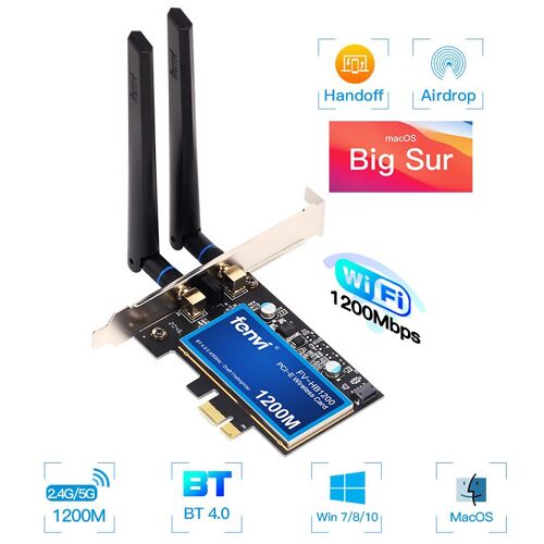 Adaptateur WiFi 1200m - Adaptateur Wifi Pcie 802.11ac Macos Big Sur Hackintosh, 1200mbps, Carte Wlan Double Bande, Bluetooth 4.0, Pour Ordinateur De Bureau