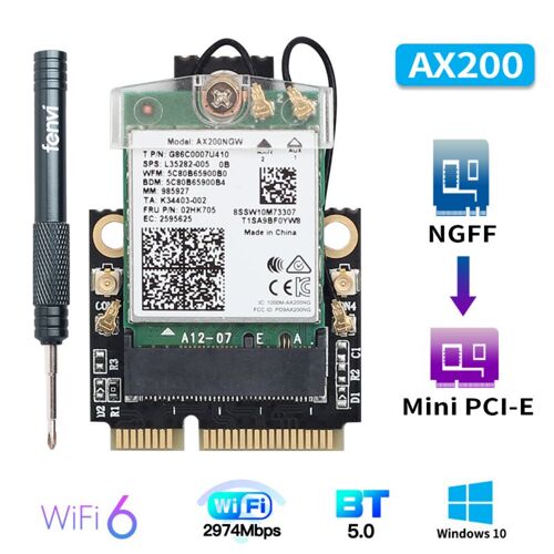 Mini PCIe AX200 - Adaptateur Wi-fi 6 Mini Pci-e, 2974 Mb/s, Sans Fil, Bluetooth 5.1, Carte Intel Ax200, Ax200ngw, 802.11ax/ac, 160mhz, 2.4g/5g, Windows 10