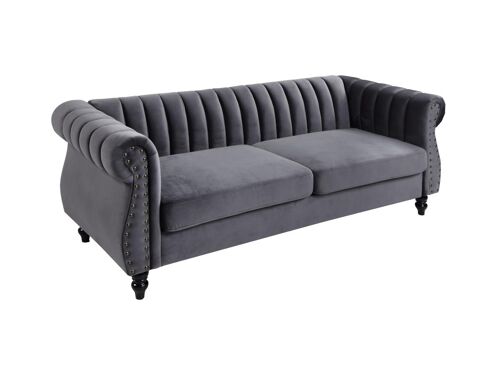 Canapé chesterfield 3 places en velours TRUMBO - Gris