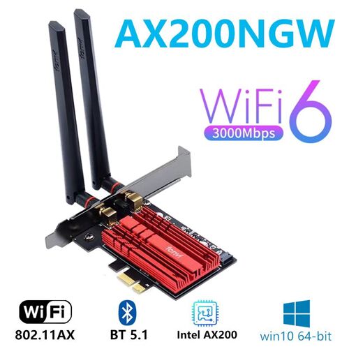 FV-AX3000R - Adaptateur réseau WiFi sans fil, carte Wi Fi 6E, Intel AX210, bande Tir, 2.4G, 5G, 6 mesurz, 5374M, BT 5.2, AX200 PCIe, PCI Express Wlan