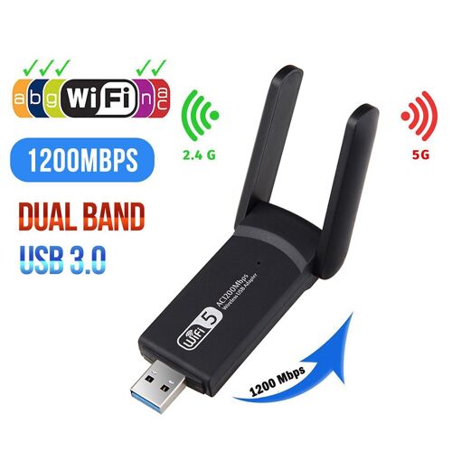 1200m WiFi - Adaptateur Dongle Wifi USB, 5Ghz 2.4Ghz, double bande, antenne Wifi RTL8812, LAN, pour ordinateur de bureau/portable/PC Windows Mac