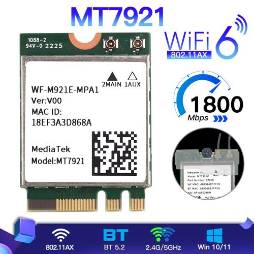 Mt7921 Wifi 6e - Adaptateur De Synchronisation Sans Fil 1800mbps Wifi 6, Bande De Touristes Mt7921, Bluetooth 5.2, Prise En Charge Mu Mimo Carte Wifi Réseau M.2 Pour Ordinateur Portable/Pc, Windows 10/11