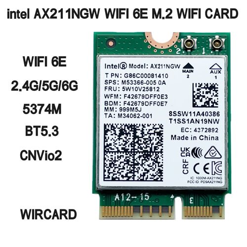 Adaptateur de carte réseau sans fil 6E AX211NGW, 2.4/5/6Ghz, pour BT 5.3, Intel AX211, M.2, KeyE CNVio2, windows 10