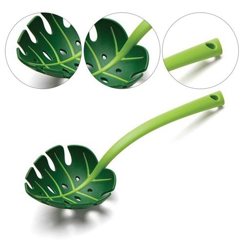Passoire À Feuilles De Monstera Verte À Long Manche, Cuillère De Service À Fente Pour Salade, Pour La Cuisine De La Maison