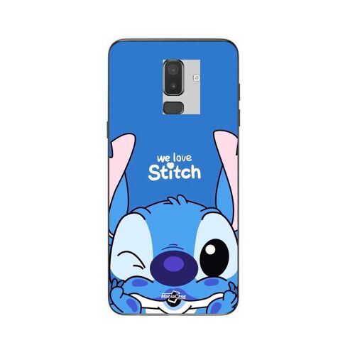 Coque Samsung Galaxy J8 2018 Stitch Cute Ohana Stitch Bleu Front Bleu