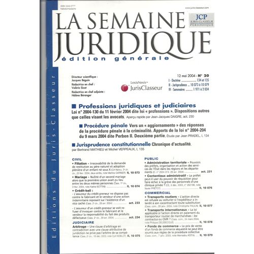 Lot 8 Revues "La Semaine Juridique" Jcp 2004 - N° 20 À 29