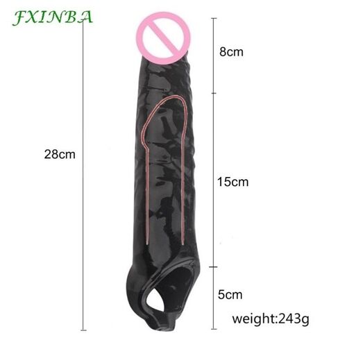 Le Noir Fxinba 28cm Énorme Manchon De Pénis Plus Grand Manchon D'extension De Bite Étendu Agrandissement Réutilisable Préservatif Adulte Jouets Sexuels Pour Hommes