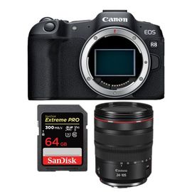 Appareil photo Canon EOS R8 + RF 24-105mm f4L IS USM + SanDisk 64 Go Extreme Pro SDXC UHS-II U3 V90 300 Mo/s