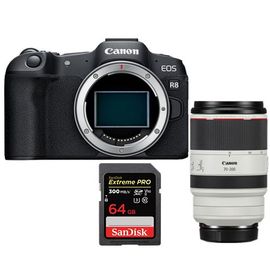 Appareil photo Canon EOS R8 + RF 70-200mm f2.8 L IS USM + SanDisk 64 Go Extreme Pro SDXC UHS-II U3 V90 300 Mo/s