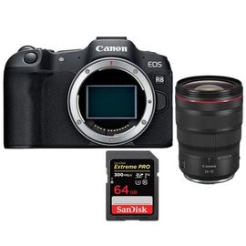 Appareil photo Canon EOS R8 + RF 24-70mm f2.8L IS USM + SanDisk 64 Go Extreme Pro SDXC UHS-II U3 V90 300 Mo/s