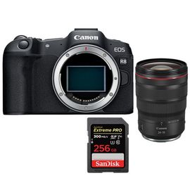Appareil photo Canon EOS R8 + RF 24-70mm f2.8L IS USM + SanDisk 256 Go Extreme Pro SDXC UHS-II U3 V90 300 Mo/s