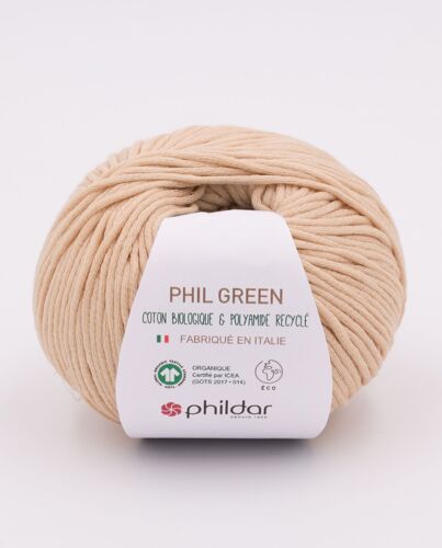 Phildar - Pelote De Laine Phil Green De 50g - Laine À Tricoter - 70% Coton,30% Polyamide - Aiguille N°5 - Couleur Chanvre