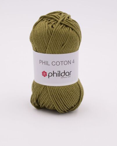 Phildar - Pelote De Laine Phil Coton 4 De 50g - Laine À Tricoter - 100% Coton - Aiguille N°4 - Couleur Vegetal