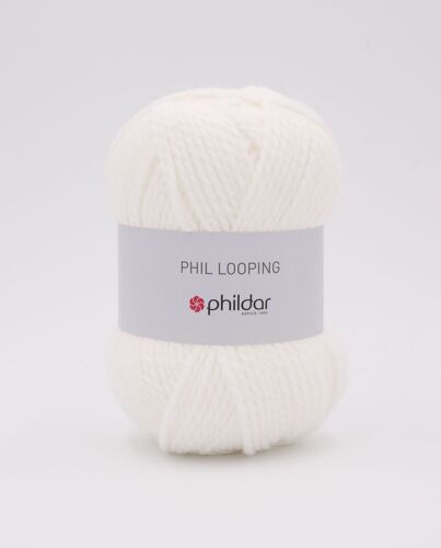Phildar - Pelote De Laine Phil Looping De 100g - Laine À Tricoter - 80% Acrylique,20% Laine - Aiguille N°6 - Couleur Blanc