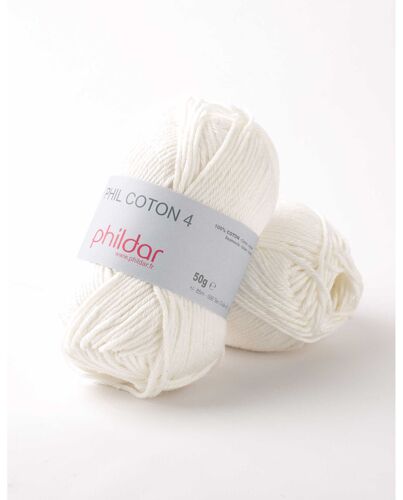Phildar - Pelote De Laine Phil Coton 4 De 50g - Laine À Tricoter - 100% Coton - Aiguille N°4 - Couleur Craie