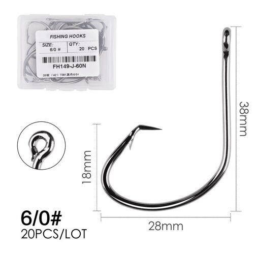 Taille 6 L 0 -20pcs - Hameçons De Pêche À Décalage De Poulpe En Acier À Haute Teneur En Carbone, Ensemble De Crochets'appât De Cercle Sportif, Boîte Barbelée, Tête De Gabarit