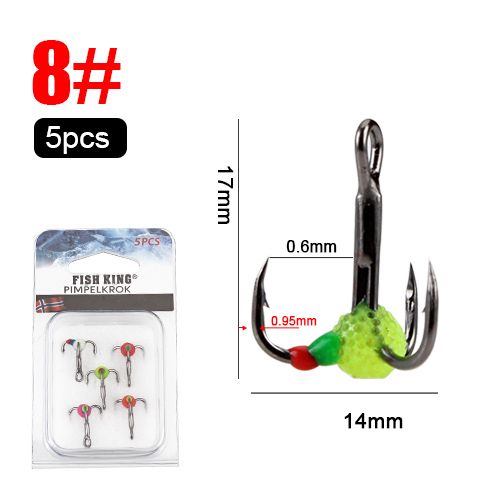 003-Taille 8 - Fish King Hameçons De Pêche Sur Glace En Acier À Haute Teneur En Carbone, Lot De 5 Pièces
