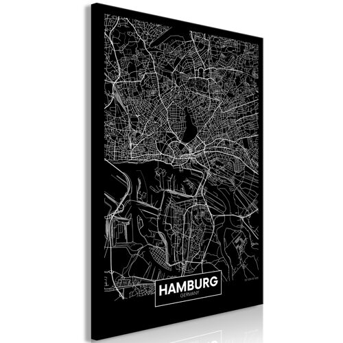 Tableau Cartes du monde Dark Map of Hamburg (1 Part) Vertical 60 x 90 cm