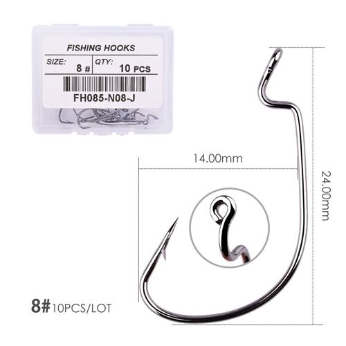 Taille 8 - 10pc Bk - Hameçons De Pêche En Acier Au Carbone, Lot De 10 Pièces, Larges Crochets De Pêche À Décalage, Leurre Ver Doux 5/0 #-1 #, Carpe, Bar Barbelé