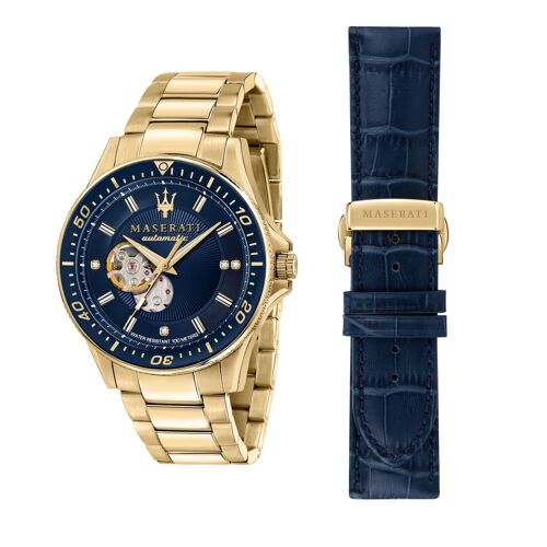 Coffret Maserati Sfida Diamonds Montre Homme En Acier Jaune Et Bracelet Interchangeable