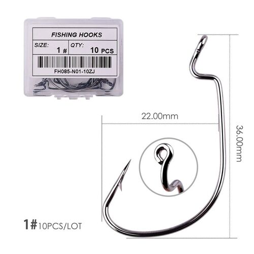 Taille 1 - 10pc Bk - Hameçons De Pêche En Acier Au Carbone, Lot De 10 Pièces, Larges Crochets De Pêche À Décalage, Leurre Ver Doux 5/0 #-1 #, Carpe, Bar Barbelé