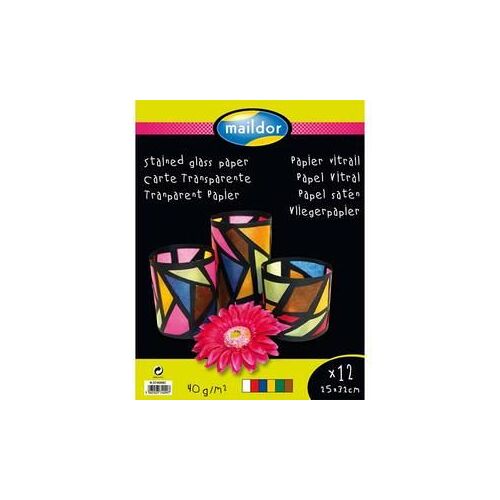 Clairefontaine Pochette De 12 Feuilles Vitrail 25x32 Cm , 6 Couleurs Assorties