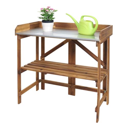 Table À Plantes Hwc-L18, Table De Jardinage Table À Fleurs Étagère À Plantes, Pliable Outdoor Bois D'acacia Certifié Mvg, Brun