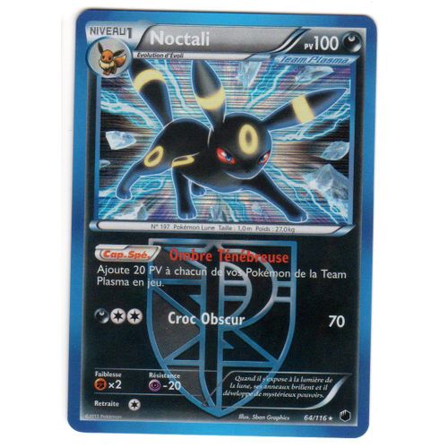 Carte Pokémon 64/116 Noctali Holo  N&b Glaciation Plasma Neuve