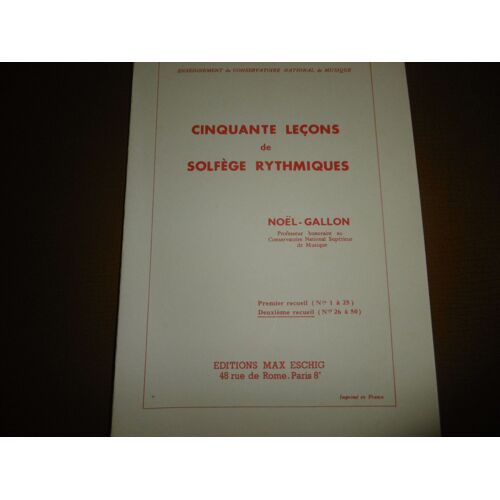 Cinquante Leçons De Solfège Rythmiques 2è Recueil Du N° 26 À 50 Gallon Eschig Me7609