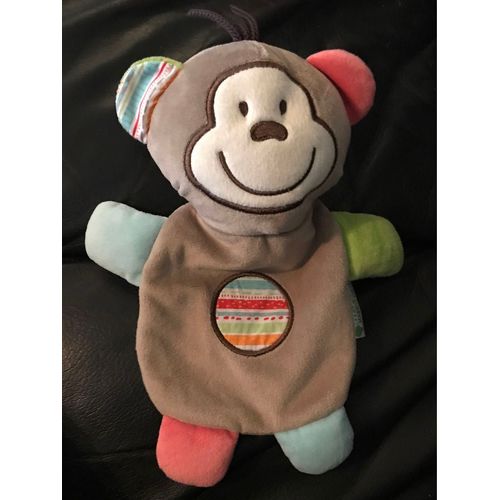 Doudou Plat Singe Marron Rouge Bleu Laboratoire Marque Verte 26cm