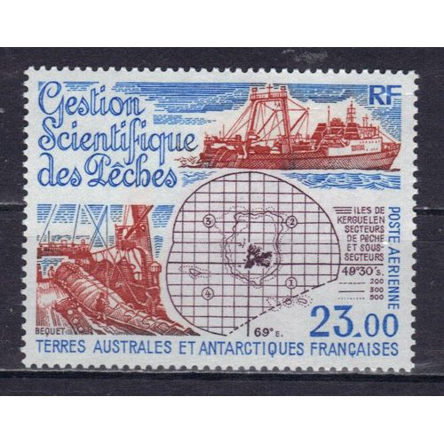 Terres Australes Et Antarctiques Francaises 1994 (Taaf) Poste Aerienne : Gestion Scientifique Des Pêches : Chalutier, Carte - Timbre 23 F. Bleu, Brun-Orange Et Lilas Neuf ** Cote 11 ¿