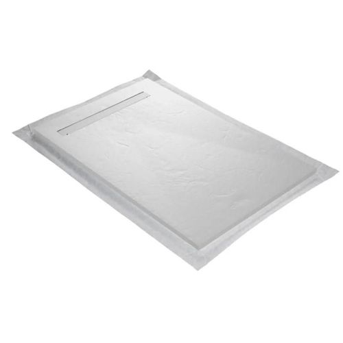 Receveur résine 120x80cm extra-plat MARMOX RC12080LITE-9010-LINE - Grille caniveau excentrée - Blanc imitation ardoise