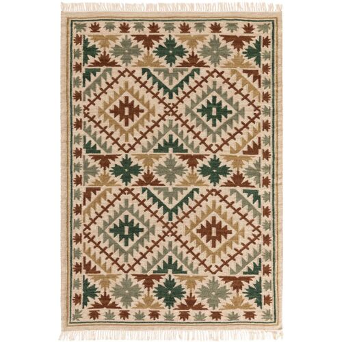 Kelim Tissé À La Main Zohra Vert 120x170 Cm - Tapis Poil Court Design Moderne Pour Salon