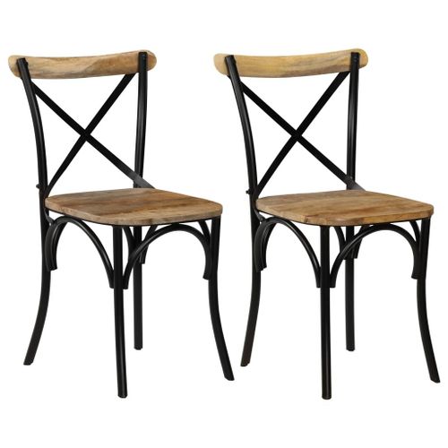 Chaises À Dossier Croisé 2 Pcs Noir Bois De Manguier Solide