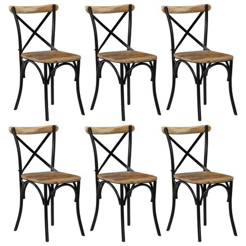 Chaises À Dossier Croisé 6 Pcs Noir Bois De Manguier Massif