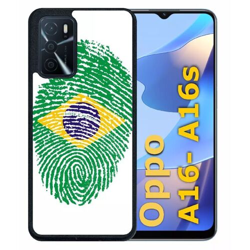 Coque pour oppo a16s - empreinte digitale drapeau bresil brazil - silicone - noir